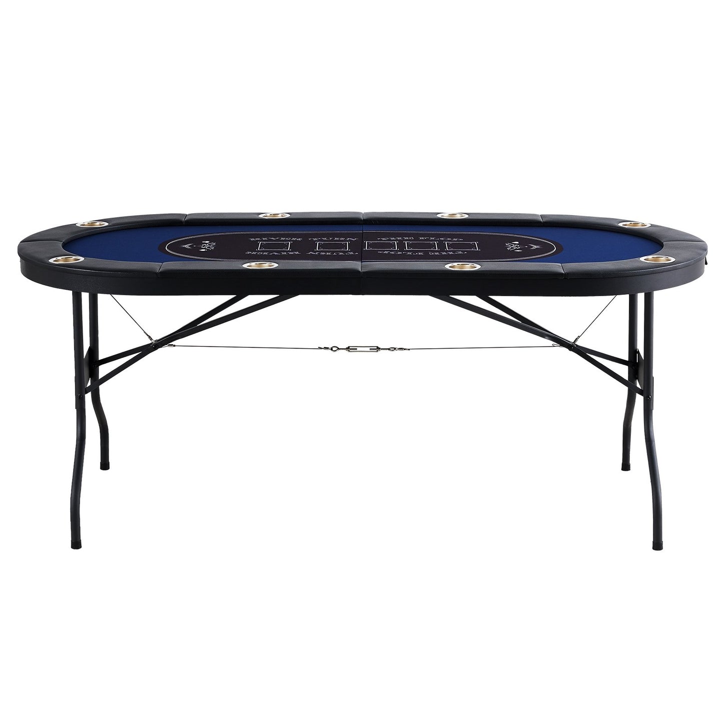 Foldable Poker Table for 8 Players, Blackjack Texas Holdem Poker Table with Padded Rails and Stainless Steel Cup Holder, Portable Foldable Card Board Game Table, 72" Oval Casino Leisure Table