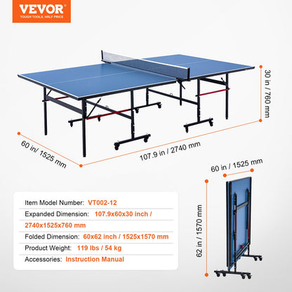 Ping Pong Table Foldable Table Tennis Game Table Indoor with Clamp Net