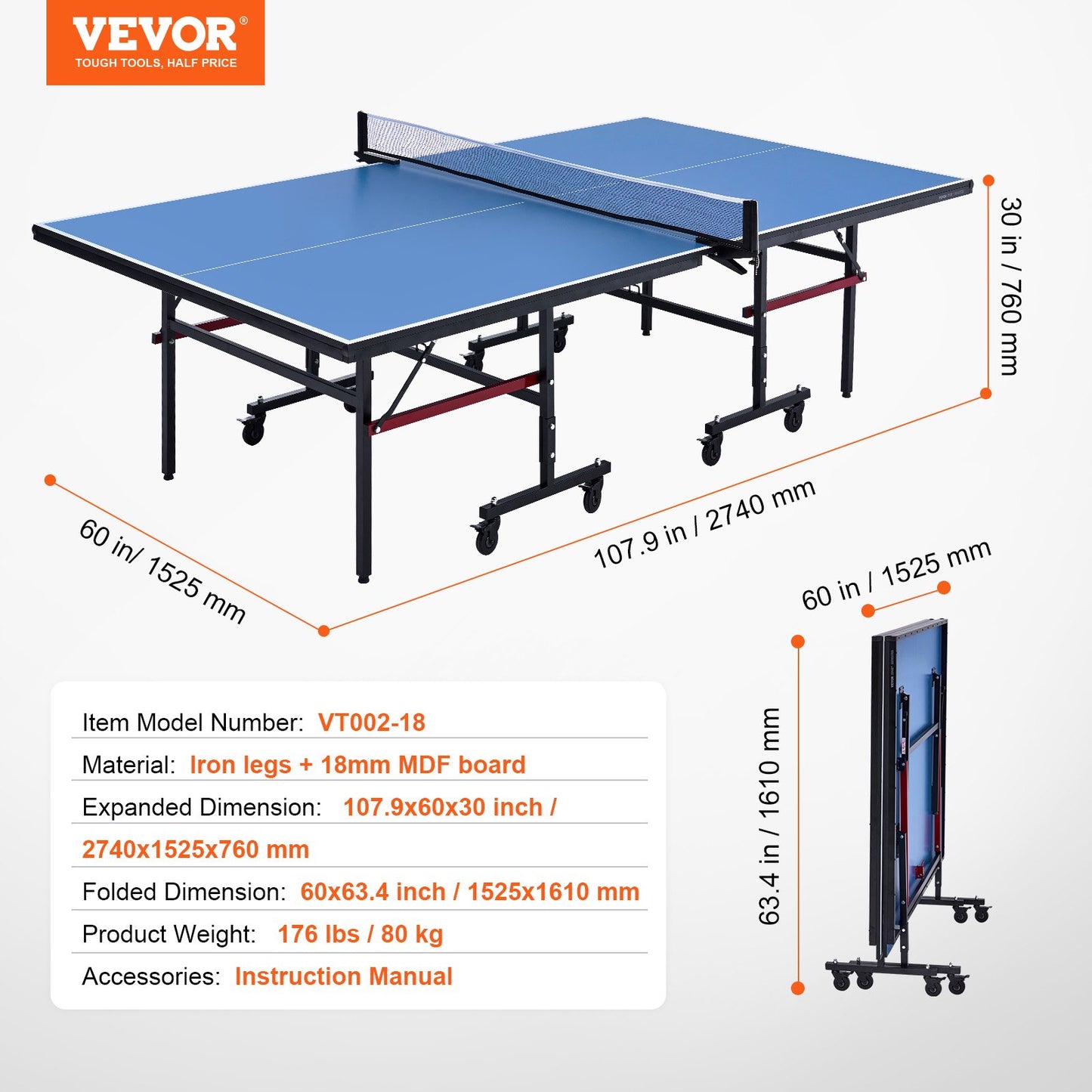 Ping Pong Bord Hopfällbart Bordtennis Spelbord inomhus med klämnät
