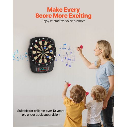 elektronisk darttavla, 336 mm måldarttavla med 43 spel och 200+ varianter för upp till 8 spelare, 6 dartskaft med flights och 50 mjuka spetsar, LCD-färgskärm för spelrum för hemmafester |  EU