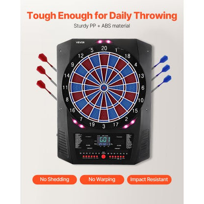 elektronisk darttavla, 336 mm måldarttavla med 45 spel och 474 varianter för upp till 8 spelare, 6 dartskaft med flights och 50 mjuka spetsar, färgad LED-cricketpoängskärm för hemmafestbaren |  EU