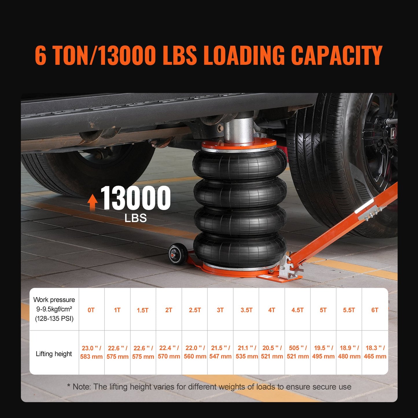 Air Jack 6 Ton/13000 lbs pneumatic jack with elevated column for Sedan