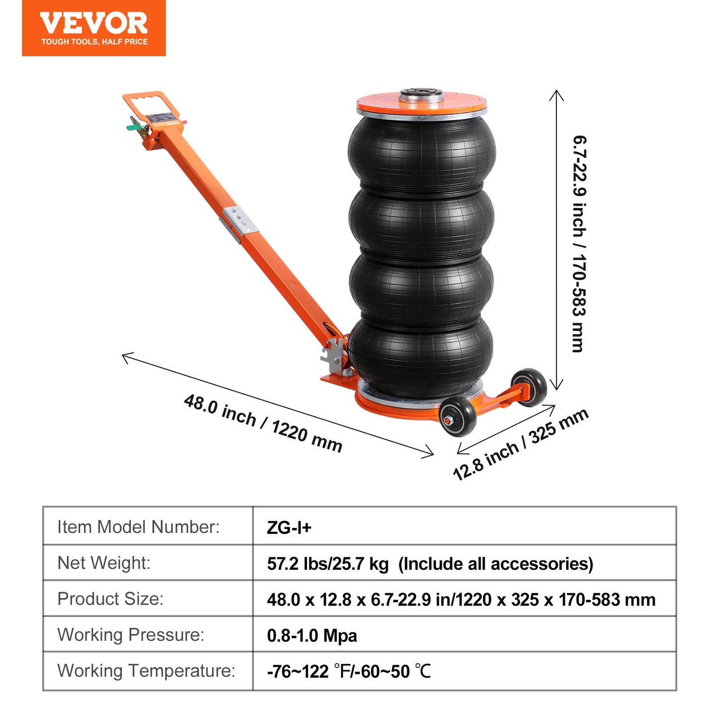 Air Jack 6 Ton/13000 lbs pneumatic jack with elevated column for Sedan