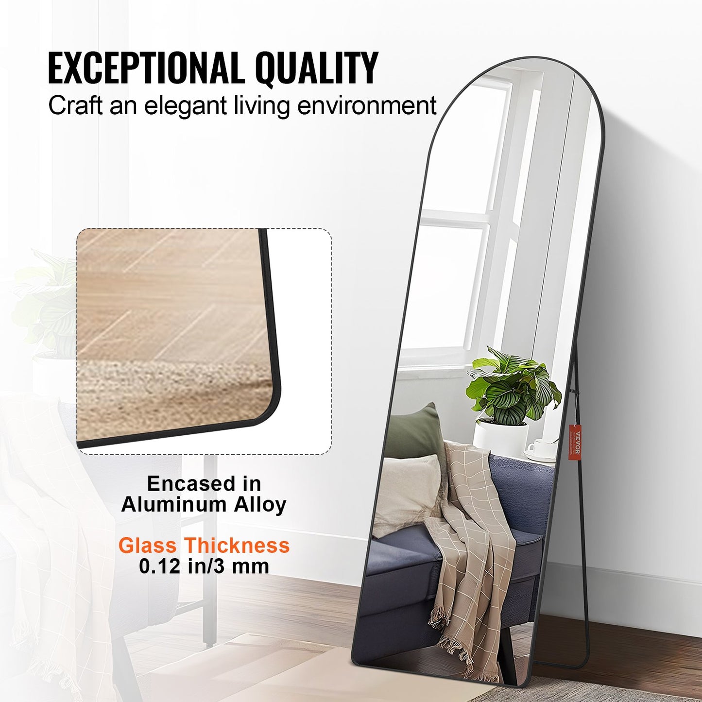 Gewölbter Ganzkörperspiegel 65'' x 22'' Ganzkörperspiegel stehend hängend