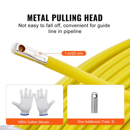 Einziehband aus Fiberglas, 120 m, 6,35 mm, Duct Rodder, Einziehband-Drahtzieher, Kabelstange mit Rollenständer aus Stahl, 3 Ziehköpfe, Angelwerkzeug für Wände und elektrische Leitungen, nicht leitend
