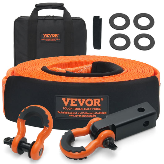 Polyester Heavy Duty Drag Strap Recovery Kit 3" x 30 ft (MBS-36 000 lbs) Vinschrem, Trippel förstärkt ögla, Snatch Strap + 2" Shackle Hitch Receiver + 3/4" D-Ring Shackles (2PCS) + förvaringsväska