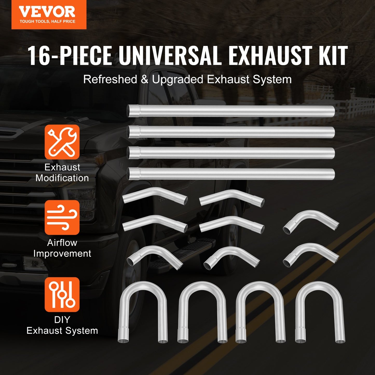 DIY Universal Exhaust Kit 16 Piece Exhaust Pipe Kit with Slip-Fit Joint