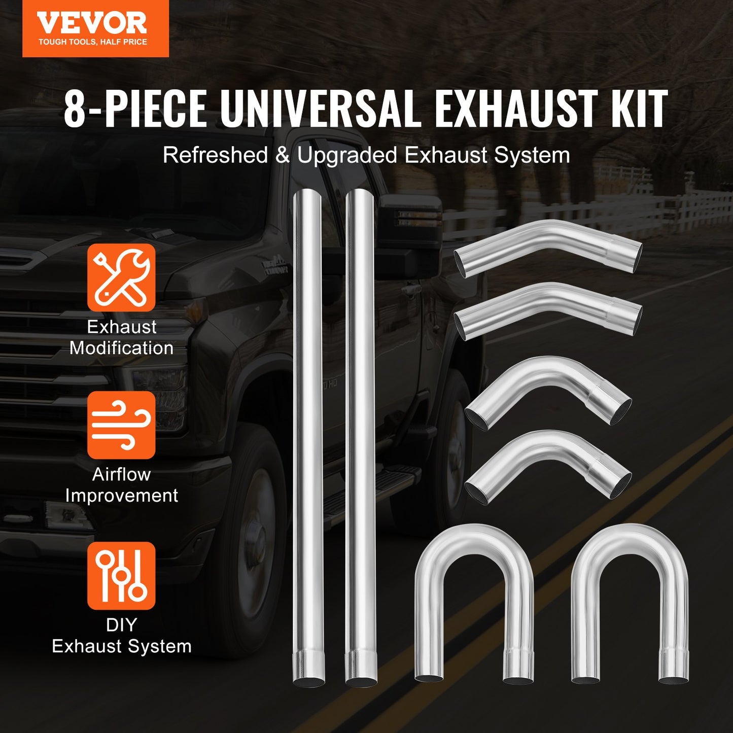 DIY universal exhaust kit 8 piece exhaust pipe kit with Slip-Fit Led