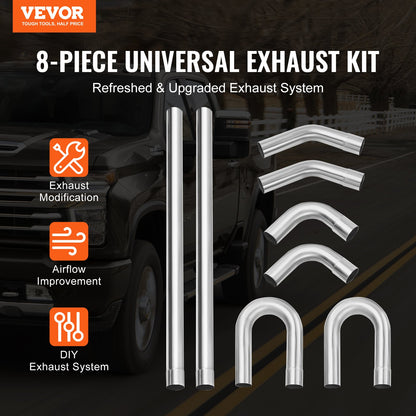 DIY universal exhaust kit 8 piece exhaust pipe kit with Slip-Fit Led
