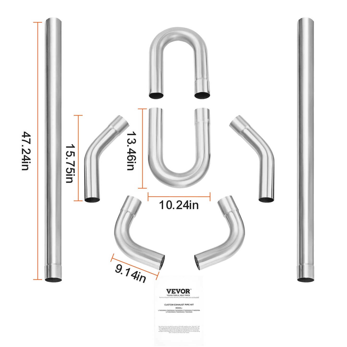 DIY universal exhaust kit 8 piece exhaust pipe kit with Slip-Fit Led