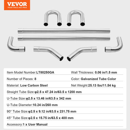 DIY universal exhaust kit 8 piece exhaust pipe kit with Slip-Fit Led