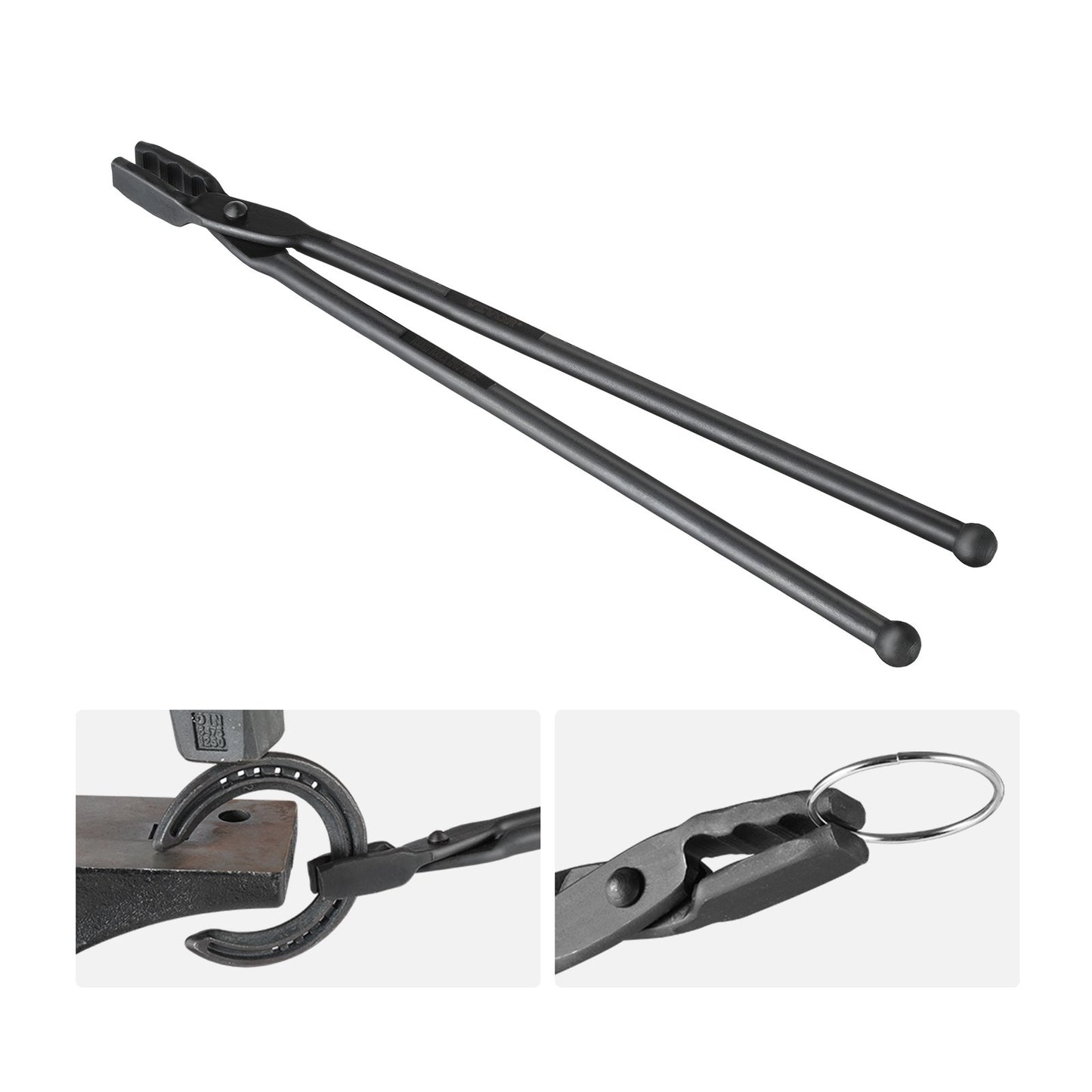 Blacksmith Tongs, 18” Wolf Jaw Tongs, Carbon Steel Forging Tongs with A3 Steel Rivets, for Horseshoes, Curved Shapes, Block Forging, for Beginners and Experienced Blacksmiths and Bladesmiths