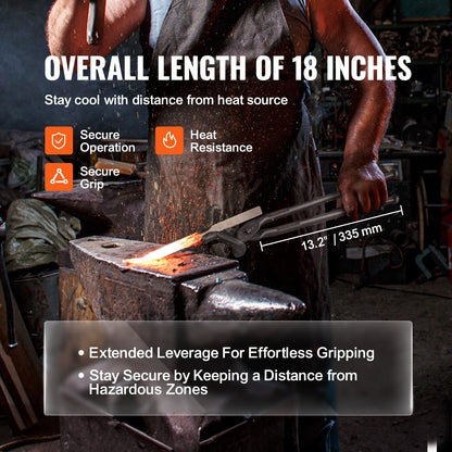 Smedtång, 18” Z V-bittång, smidestång i kolstål med A3 stålnitar, för knivblad, långa stycken, cirkulära smide, för nybörjare och erfarna smeder och bladsmeder