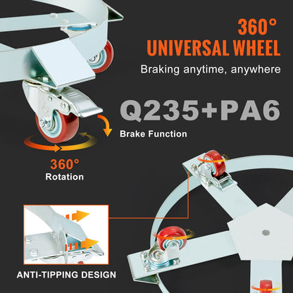 55 Gallon Heavy Duty Drum Dolly, 1250lbs lastkapacitet, Barrel Dolly Cart Drum Caddy, Non Tipping Hand Truck Kapacitet Dollies med stålram 5 svängbara hjul hjul, för lagertrumhantering