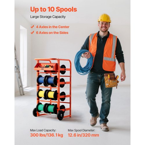 Wire reel rack with 11 bars for industrial electrical trade