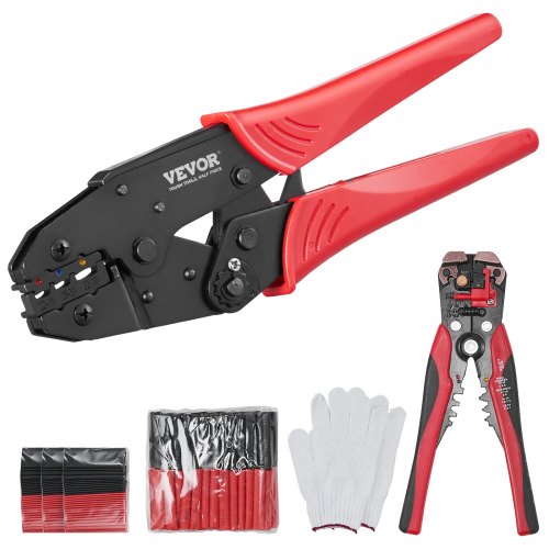 Crimp Tool, AWG22-10 Värmekrymp/Nylon/Isolerad terminal Crimper, arbetsbesparande spärrtrådspresstång med ett par handskar, en avisoleringstång och 210 st krymptång |  EU