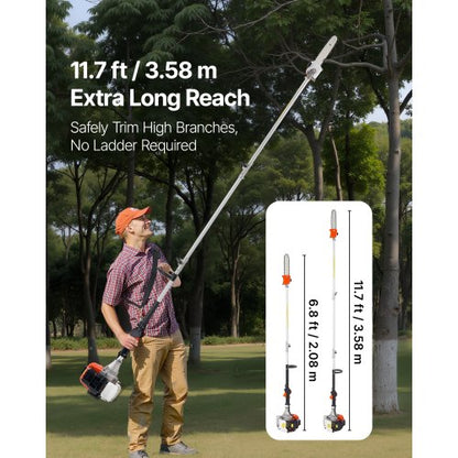 Petrol Pole Saw 43CC 2-Stroke Cordless Tree Trimmer 10" Bar | EU