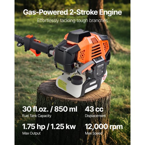 Petrol Pole Saw 43CC 2-Stroke Cordless Tree Trimmer 10" Bar | EU