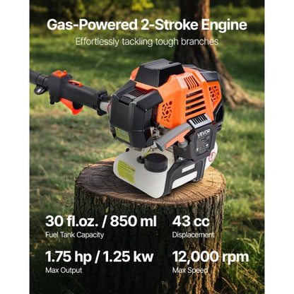 Petrol Pole Saw 43CC 2-Stroke Cordless Tree Trimmer 10" Bar | EU