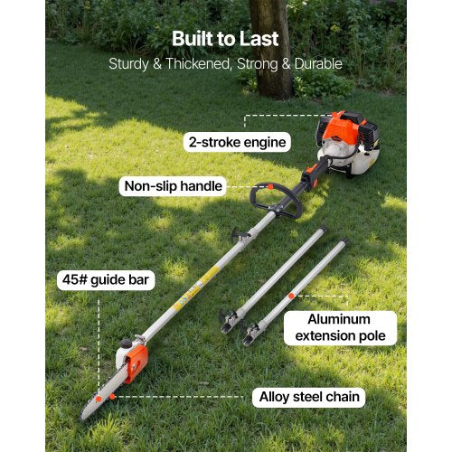 Petrol Pole Saw 43CC 2-Stroke Cordless Tree Trimmer 10" Bar | EU