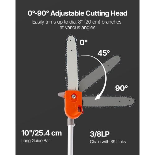 Petrol pole saw rotatable head 43cc 2-stroke tree trimmer 12 inch cutting bar | EU