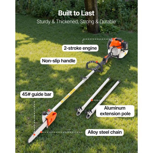 Petrol pole saw rotatable head 43cc 2-stroke tree trimmer 12 inch cutting bar | EU