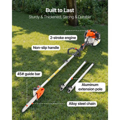 Petrol pole saw rotatable head 43cc 2-stroke tree trimmer 12 inch cutting bar | EU
