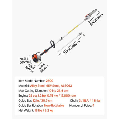 Petrol Pole Saw 25CC 2-Stroke Cordless Tree Trimmer 8" Bar | EU