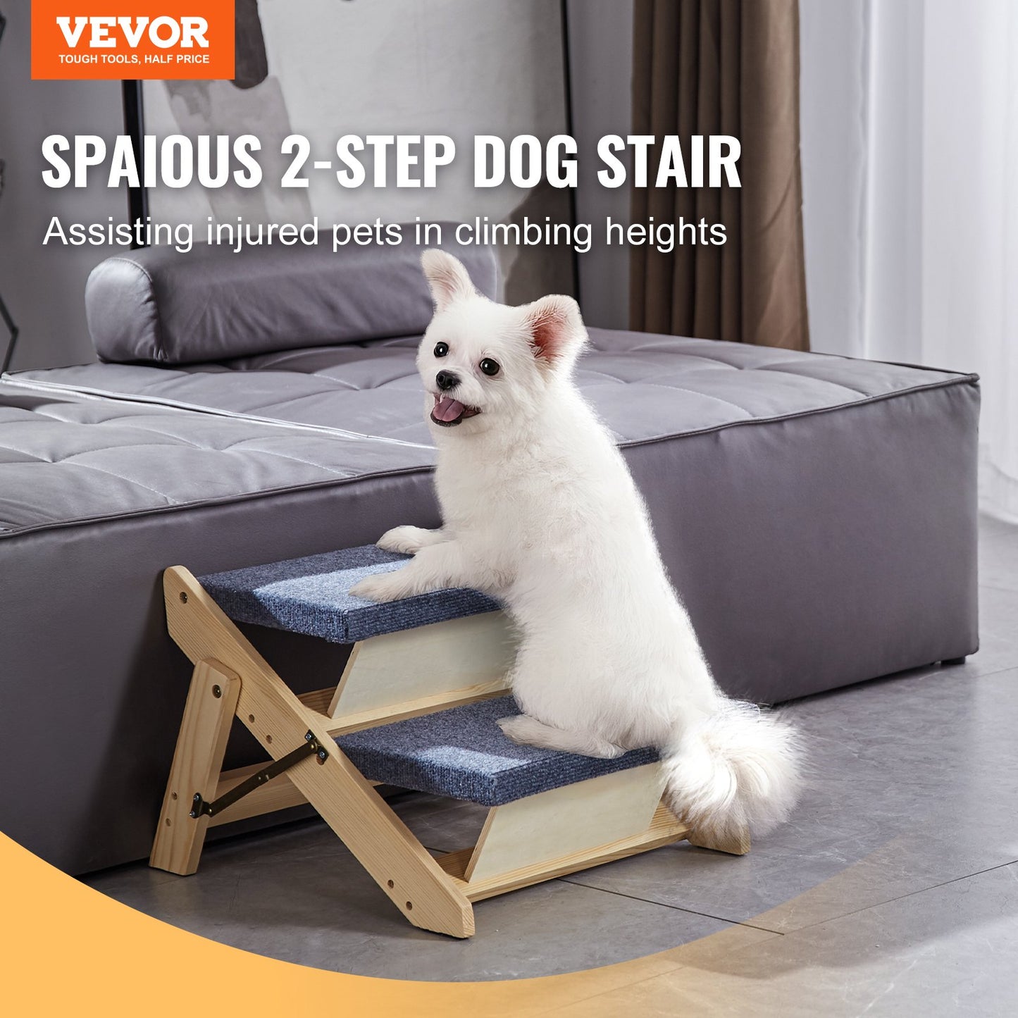 Haustiertreppe aus Holz mit 2 Stufen, 2-in-1, faltbare Hundetreppe, 110 lbs