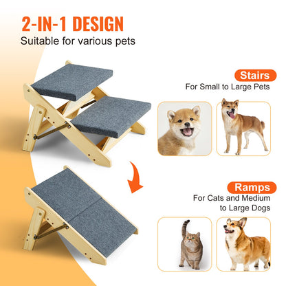 Haustiertreppe aus Holz mit 2 Stufen, 2-in-1, faltbare Hundetreppe, 110 lbs