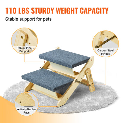 Haustiertreppe aus Holz mit 2 Stufen, 2-in-1, faltbare Hundetreppe, 110 lbs