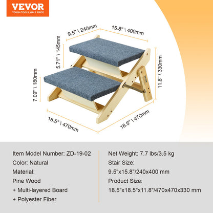 Haustiertreppe aus Holz mit 2 Stufen, 2-in-1, faltbare Hundetreppe, 110 lbs