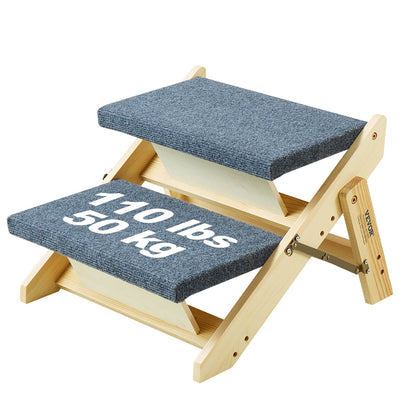 Haustiertreppe aus Holz mit 2 Stufen, 2-in-1, faltbare Hundetreppe, 110 lbs