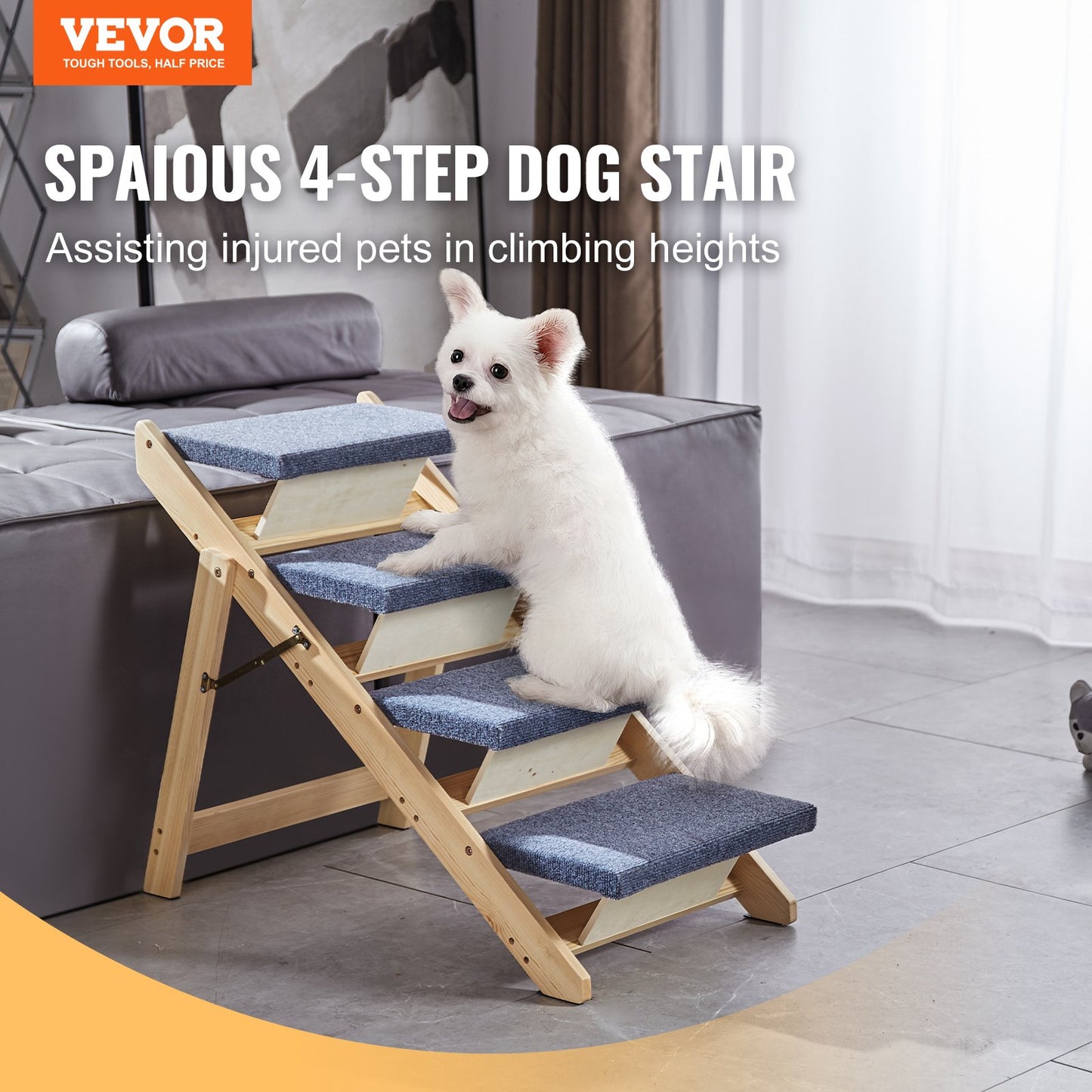 Haustiertreppe aus Holz mit 4 Stufen, 2-in-1, faltbare Hundetreppe, 150 lbs