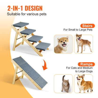 Haustiertreppe aus Holz mit 4 Stufen, 2-in-1, faltbare Hundetreppe, 150 lbs