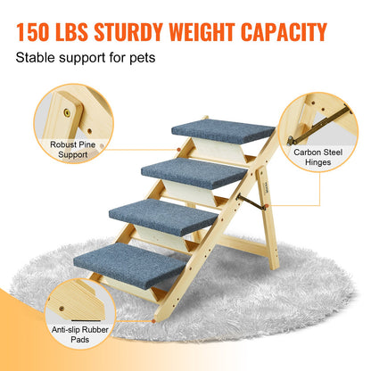 Haustiertreppe aus Holz mit 4 Stufen, 2-in-1, faltbare Hundetreppe, 150 lbs