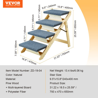 Haustiertreppe aus Holz mit 4 Stufen, 2-in-1, faltbare Hundetreppe, 150 lbs