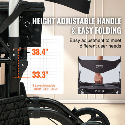 2 i 1 Rollator Walker & Transportstol för seniorer, hopfällbar Rolling Walker Rullstol Combo & Fotstöd, Lätt aluminium Mobility Walker med justerbart handtag, terränghjul, 136 kg
