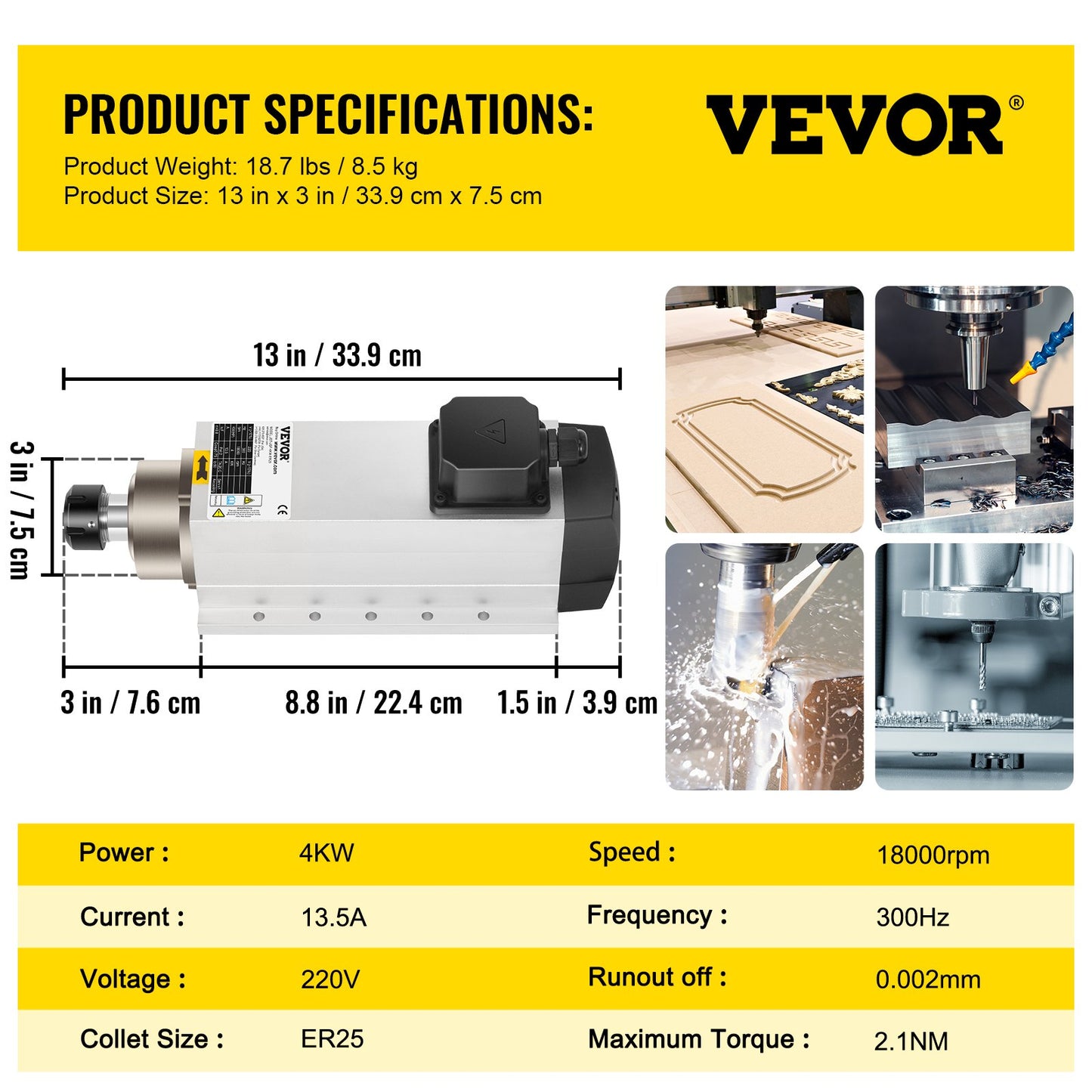 4KW 2220V air cooled spindle motor ER25 CNC air cooling spindle motor for CNC engraving milling machine