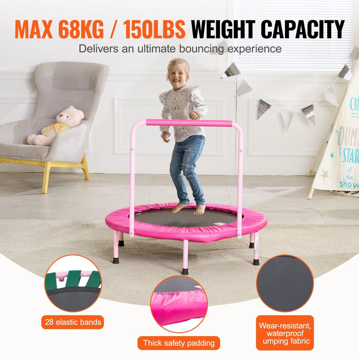 36" trampoline for kids foldable mini trampoline for toddlers indoor outdoor