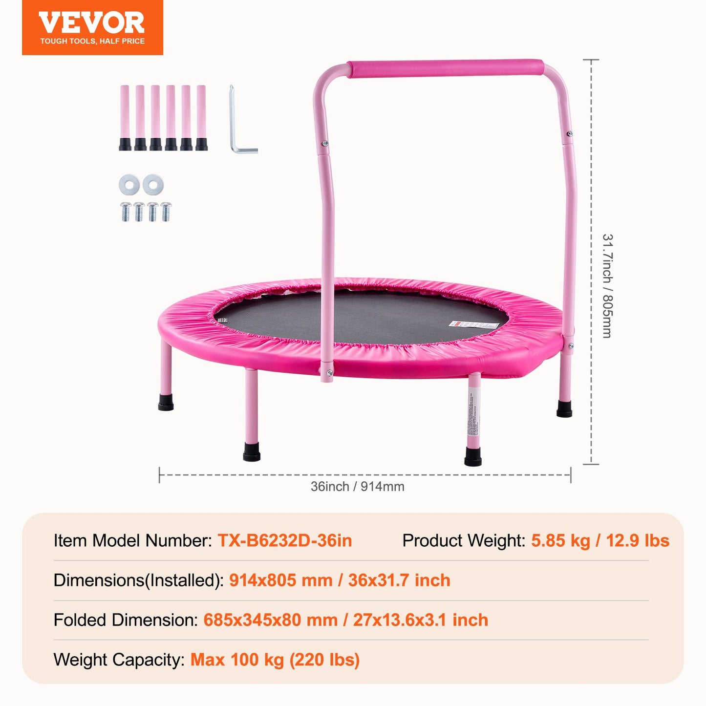 36" trampoline for kids foldable mini trampoline for toddlers indoor outdoor