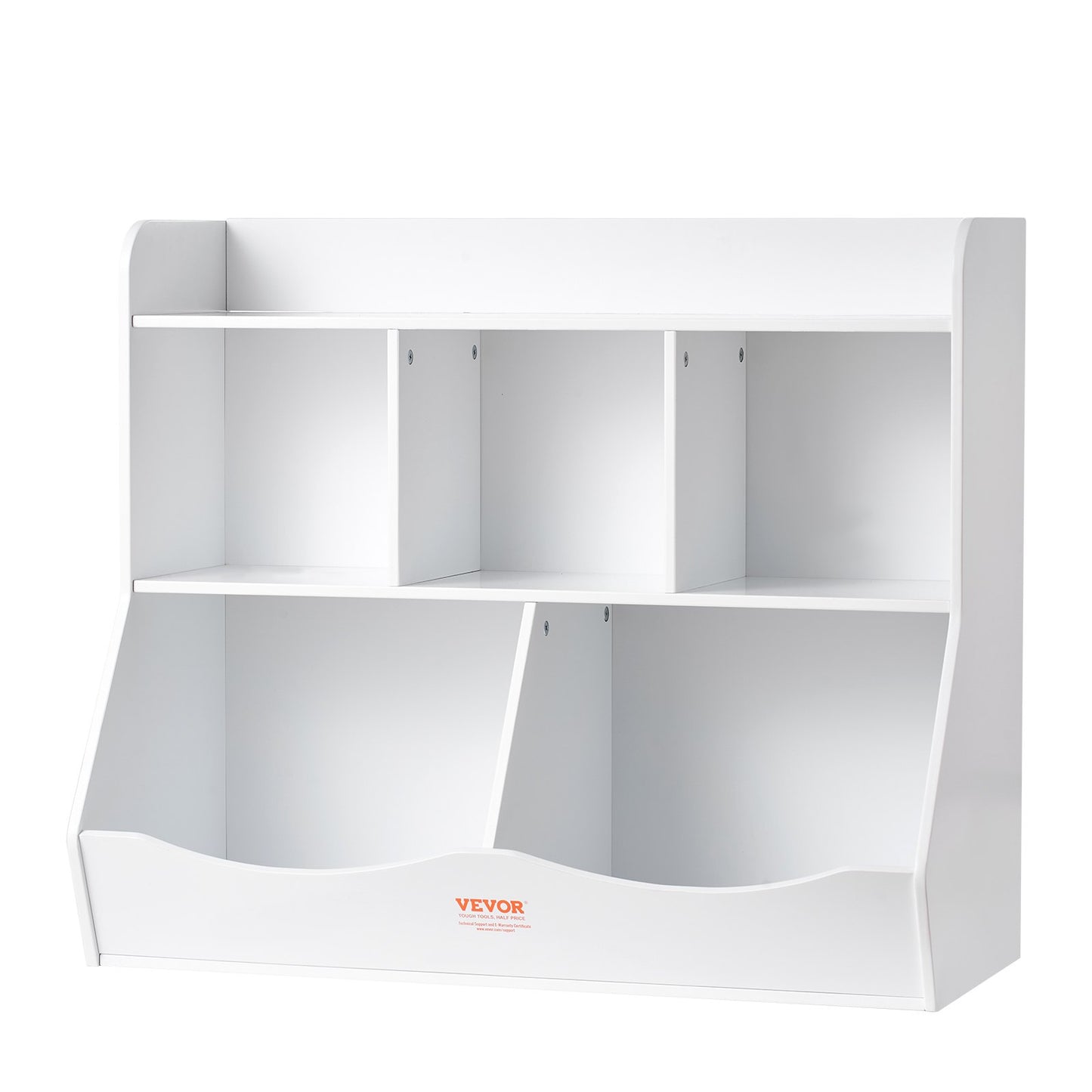 Wood Barnförvaring Cubby, Leksaksförvaringsorganisatör med bokhylla, 5-Cubby Wood Leksaksförvaringsskåp, Bokleksakshylla för barn för barnrum, Lekrum, Dagis, Barnkammare, Vit