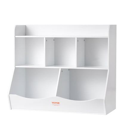 Wood Barnförvaring Cubby, Leksaksförvaringsorganisatör med bokhylla, 5-Cubby Wood Leksaksförvaringsskåp, Bokleksakshylla för barn för barnrum, Lekrum, Dagis, Barnkammare, Vit