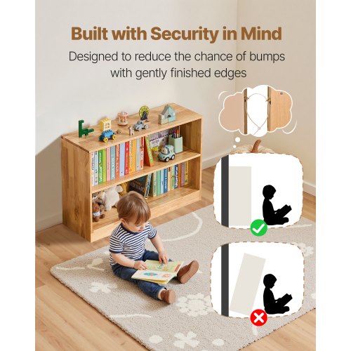 Montessoribokhylla, 870 mm bred leksaksförvaring, 2-vånings barndisplayskåp, dagismöbler, barnbokhylla för sovrum, barnrum, vardagsrum, entré, förskola, brun |  EU