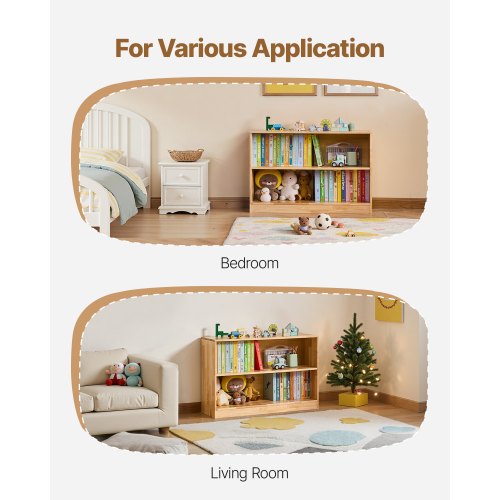 Montessoribokhylla, 870 mm bred leksaksförvaring, 2-vånings barndisplayskåp, dagismöbler, barnbokhylla för sovrum, barnrum, vardagsrum, entré, förskola, brun |  EU