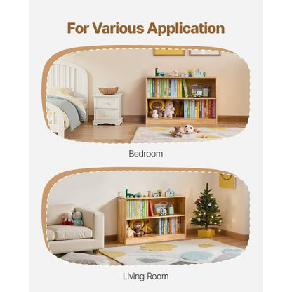 Montessoribokhylla, 870 mm bred leksaksförvaring, 2-vånings barndisplayskåp, dagismöbler, barnbokhylla för sovrum, barnrum, vardagsrum, entré, förskola, brun |  EU