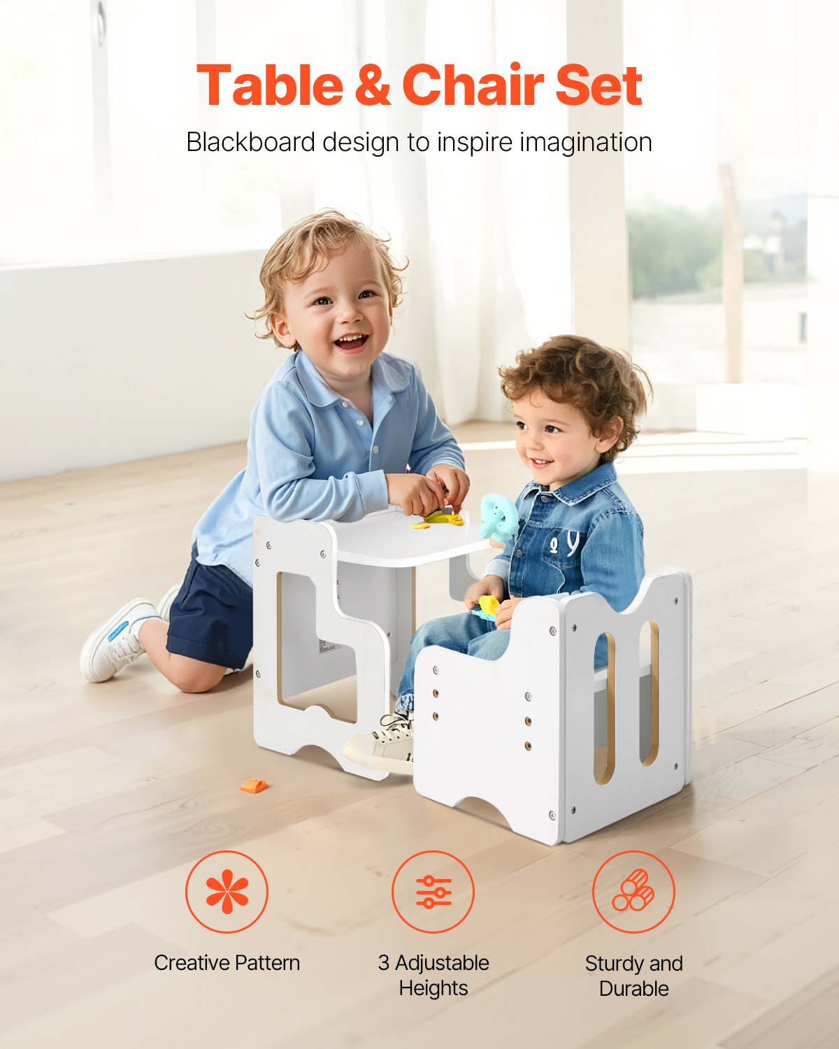 Avvänjningsbord och stolset Montessori Toddler Skrivbord med Blackboard White