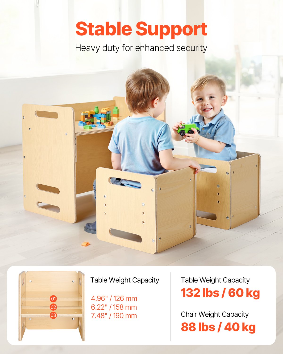Avvänjningsbord och stolset Montessori Småbarnsskrivbord med 2 stolar Trä