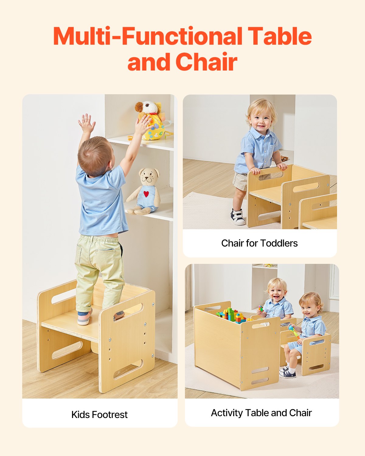 Avvänjningsbord och stolset Montessori Småbarnsskrivbord med 2 stolar Trä