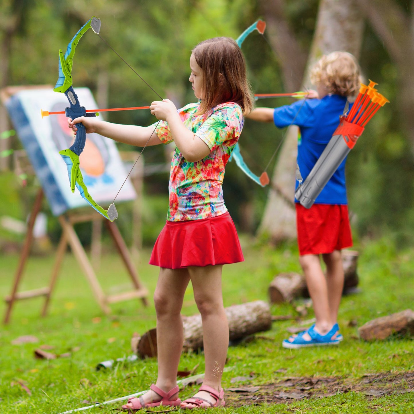 Kids Archery Set LED Light Up Archery Kit 2 Pack 20 Arrows 2 Guns
